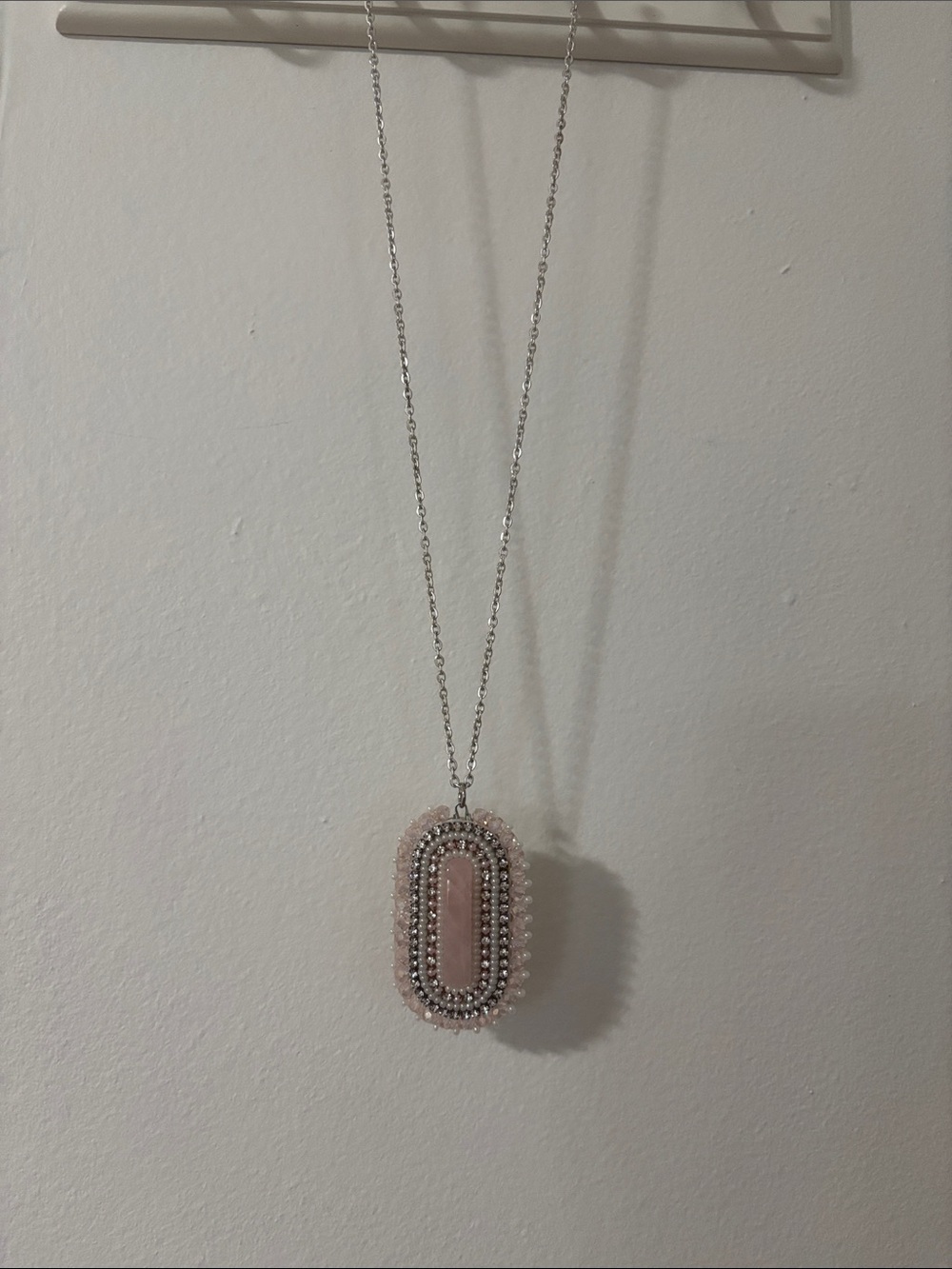 Handmade Silver Chain Necklace with Pink Beaded Pendant